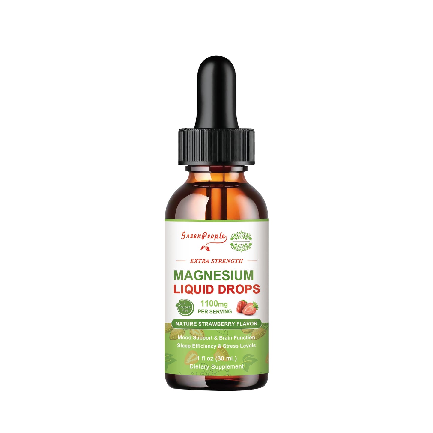 GREENPEOPLE 17-in-1 Triple Magnesium Complex Liquid Drops Supplement 1100mg Strawberry Flavor