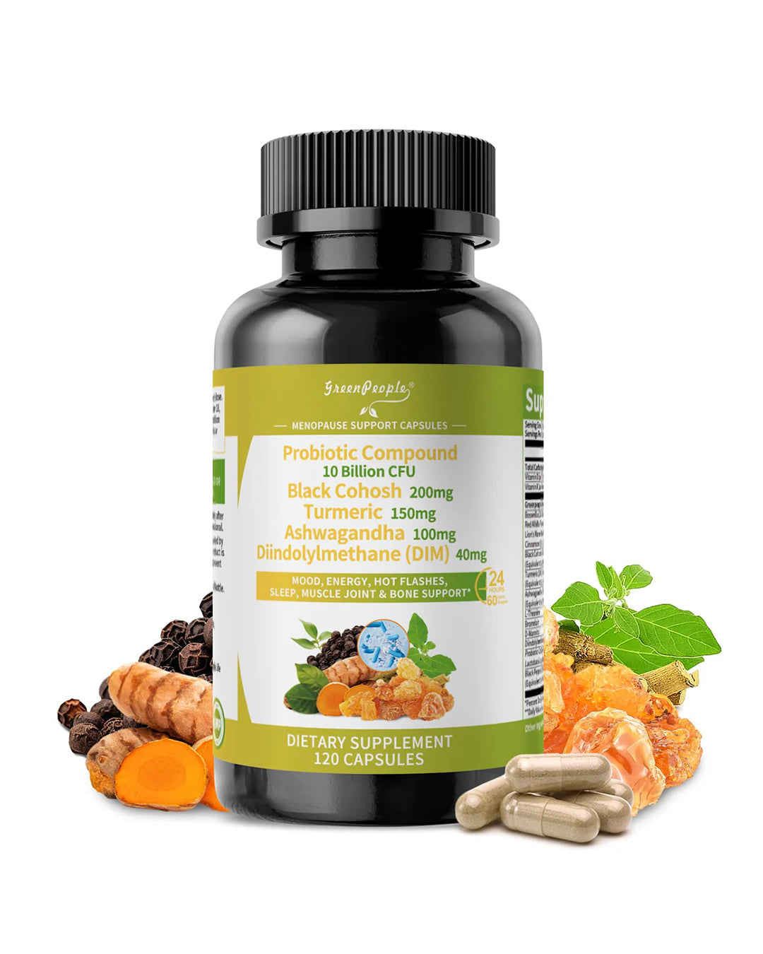 Menopause Support for Women – Estrogen Balance with Black Cohosh, Ashwagandha & Turmeric – Hot Flash & Mood Relief – 120 Vegan Capsules - GreenPeople