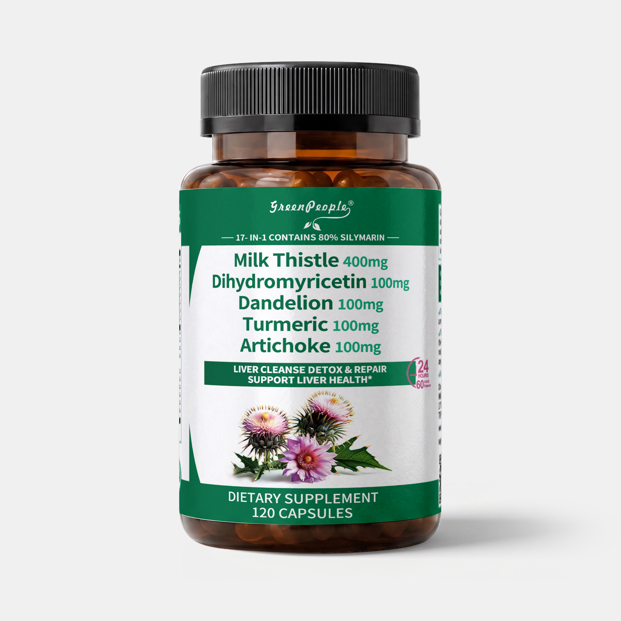GreenPeople Liver Cleanse Detox and Repair vegan capsules, 120 softgel pills for supporting liver health and detoxification.