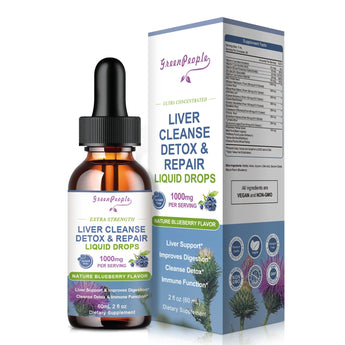 Front view of Liver Cleanse Detox & Repair Drops bottle with label showing ingredients and flavor
