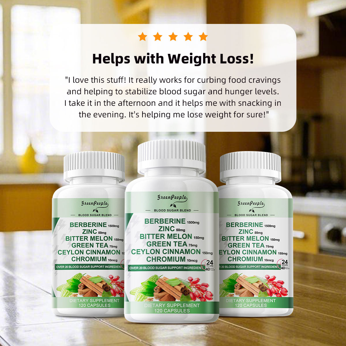 Berberine HCL 1200mg, 120 Capsules Berberine Supplement- Plus Bitter Melon Extract & Ceylon Cinnamon for Immune System - GreenPeople