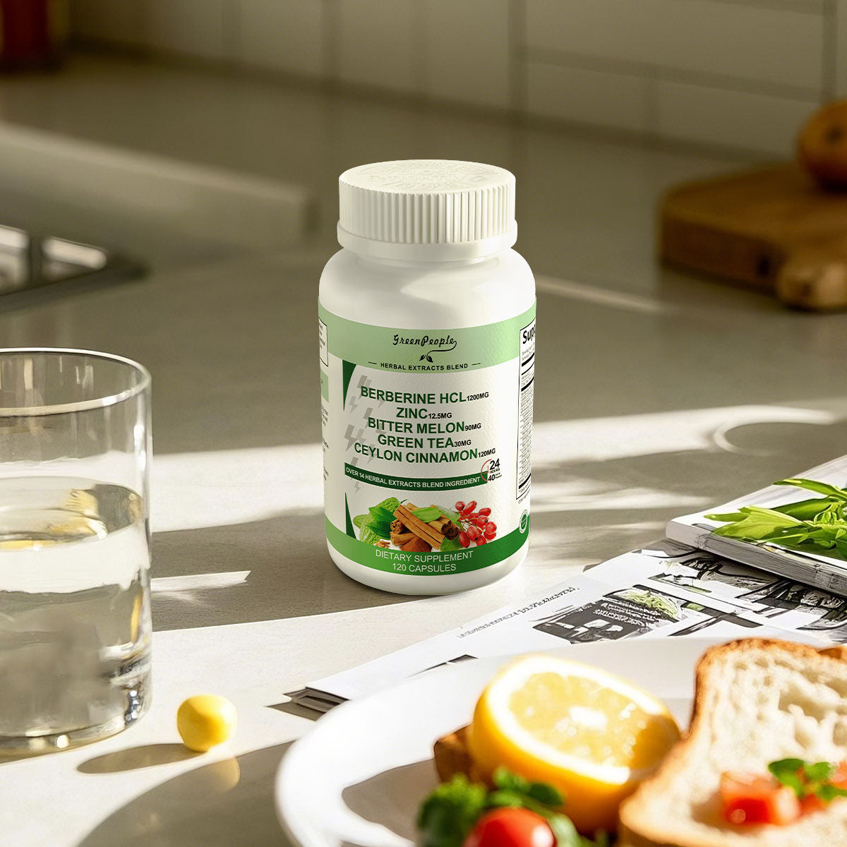 GREENPEOPLE Berberine Supplement  Capsules with Bitter Melon, Chromium, Zinc & Other Natural Herbs - GreenPeople