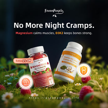 GreenPeople Sleep & Bones Pack – Magnesium Calm Gummies + Vegan D3 K2 Softgels | Relaxation, Sleep & Bone Support