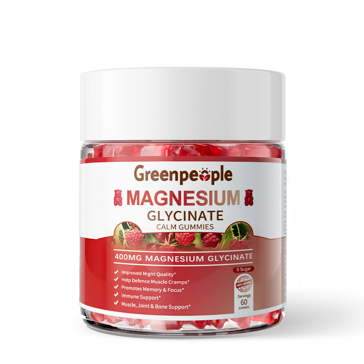GreenPeople Magnesium Glycinate Gummies 400mg (1-Pack) - Sugar-Free Mag Citrate, D3, B6 for Calm, Sleep & Muscle Support - GreenPeople