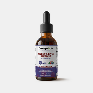 GreenPeople Advanced 27-in-1 Kidney and Liver Cleanse Drops in a 60mL bottle, with dropper cap, designed for detox and wellness.