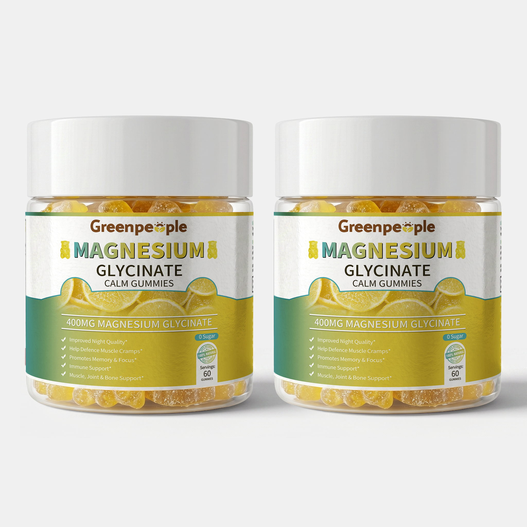 Magnesium Glycinate 400mg Gummies  | 60 Count（2-Pack）