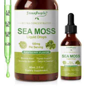 Irish Sea Moss Liquid Drops - 180mg per Serving - with Burdock Root & Spirulina (2 fl oz)