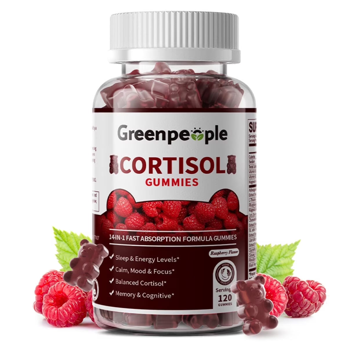 GreenPeople Cortisol Supplements for Women | Cortisol Support Gummies | 14-in-1 Fast Absorption Formula | Sleep & Energy Support | 120CT - GreenPeople