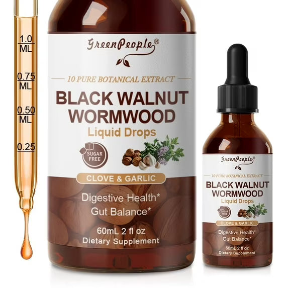 Herbal Digestive Drops by GreenPeople showing a glass dropper bottle with herbal extract blend for gut health and digestion support.