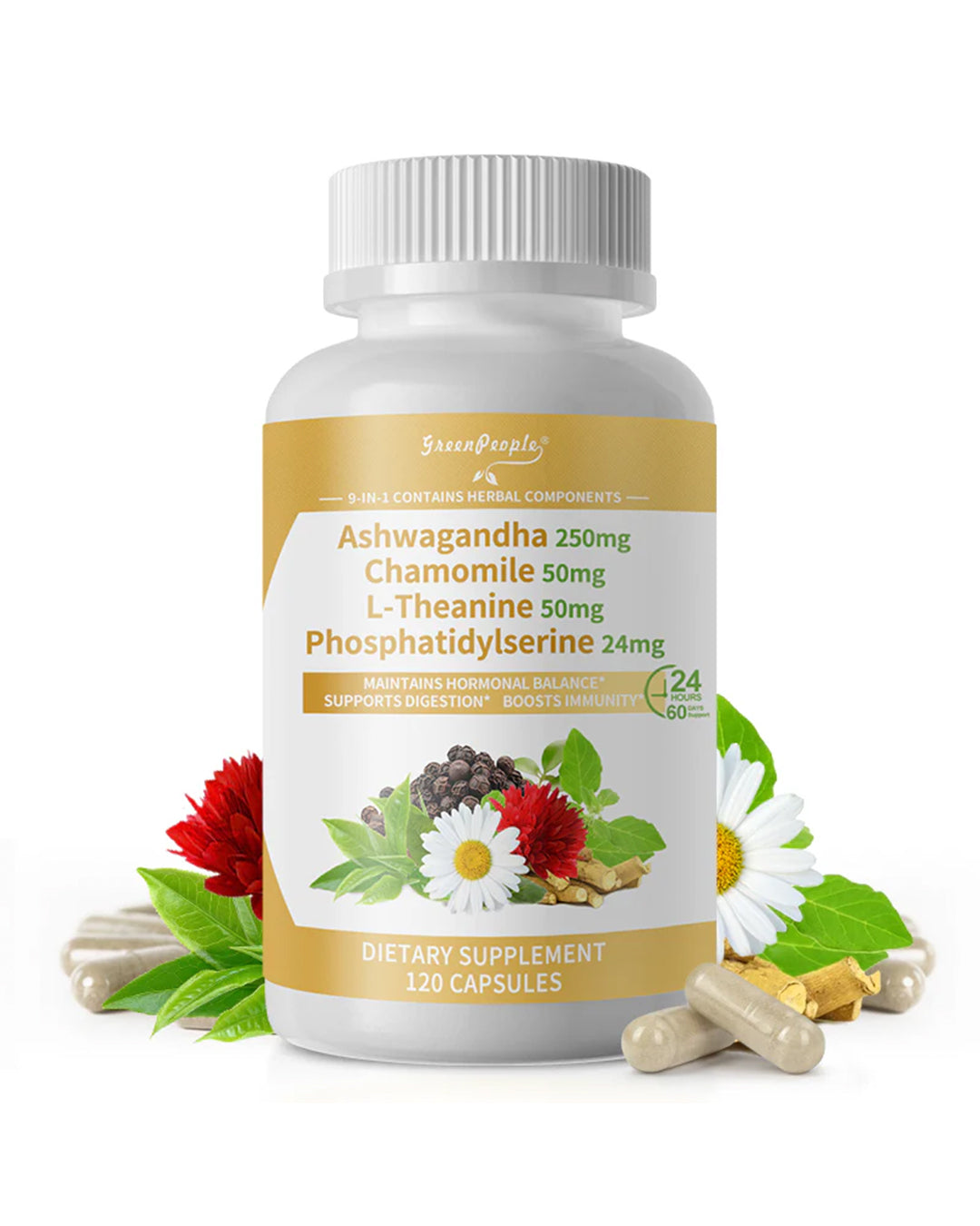 Cortisol Balance Support Vegan Capsules– 5000mg Ashwagandha + Magnesium Glycinate - GreenPeople