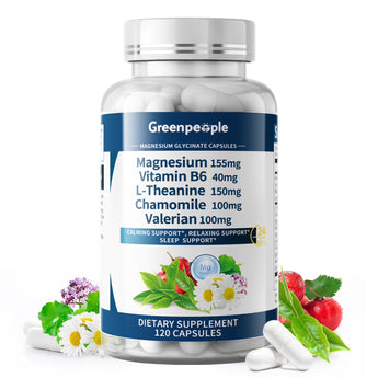 Magnesium Glycinate Capsules - Magnesium with Vitamin B6 & L-Theanine - 120 Capsules, 60 Servings