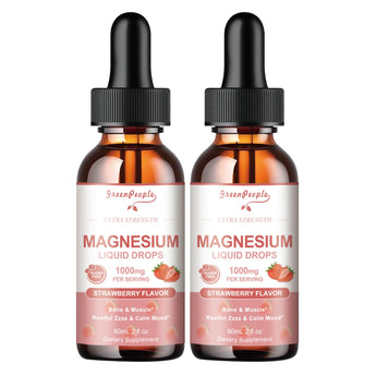 Magnesium Glycinate Liquid Drops - 1000mg 5-in-1 High Absorption Liquid Magnesium Complex with D3/K2/B6 | Fast-Acting, Bone, Muscle & Sleep | Sugar-Free Strawberry Flavor, 2fl Oz 2 Pack