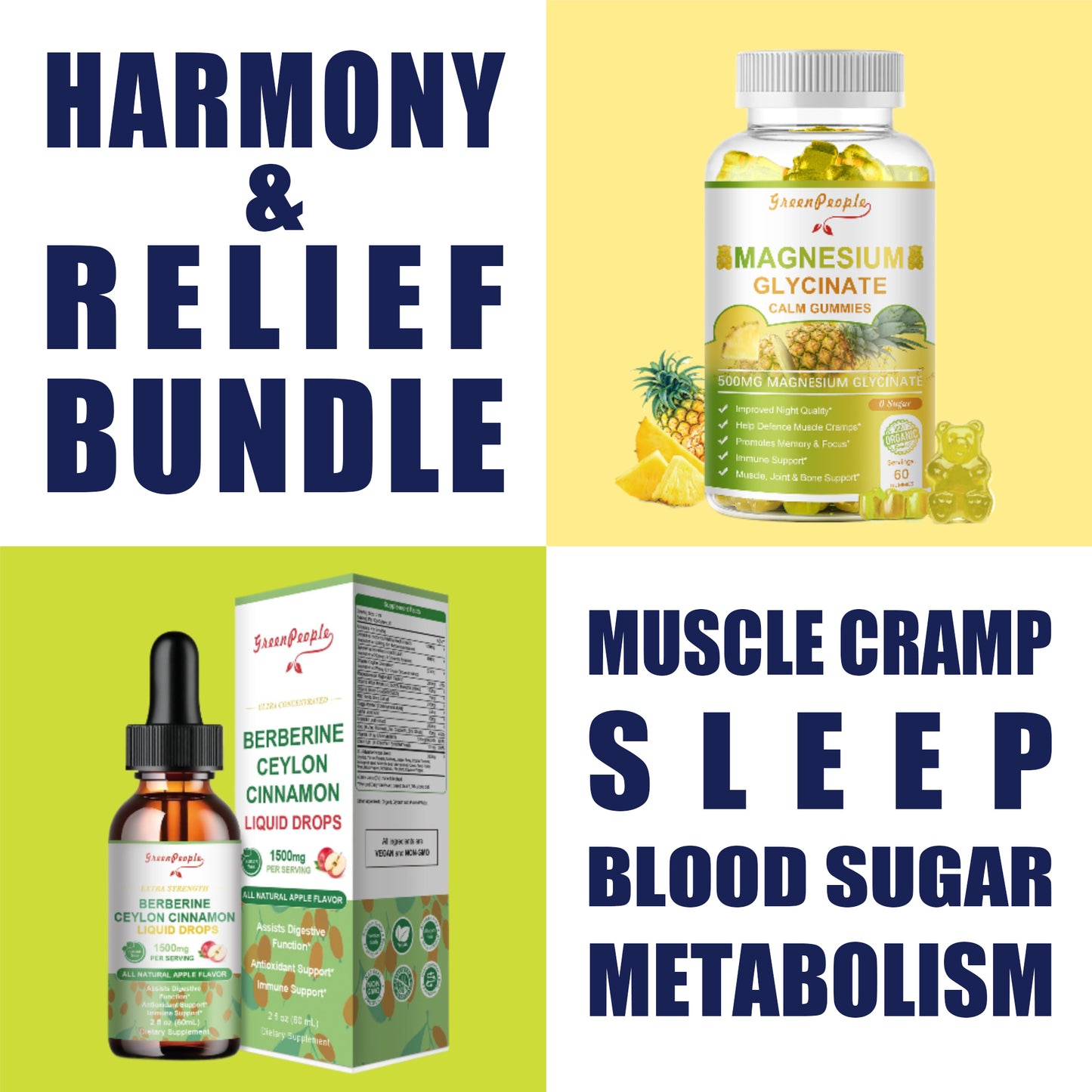 Berberine Liquid Drops & Sugar-Free Magnesium Gummies Blood Sugar and Sleep Support & Electrolyte Balance Bundle