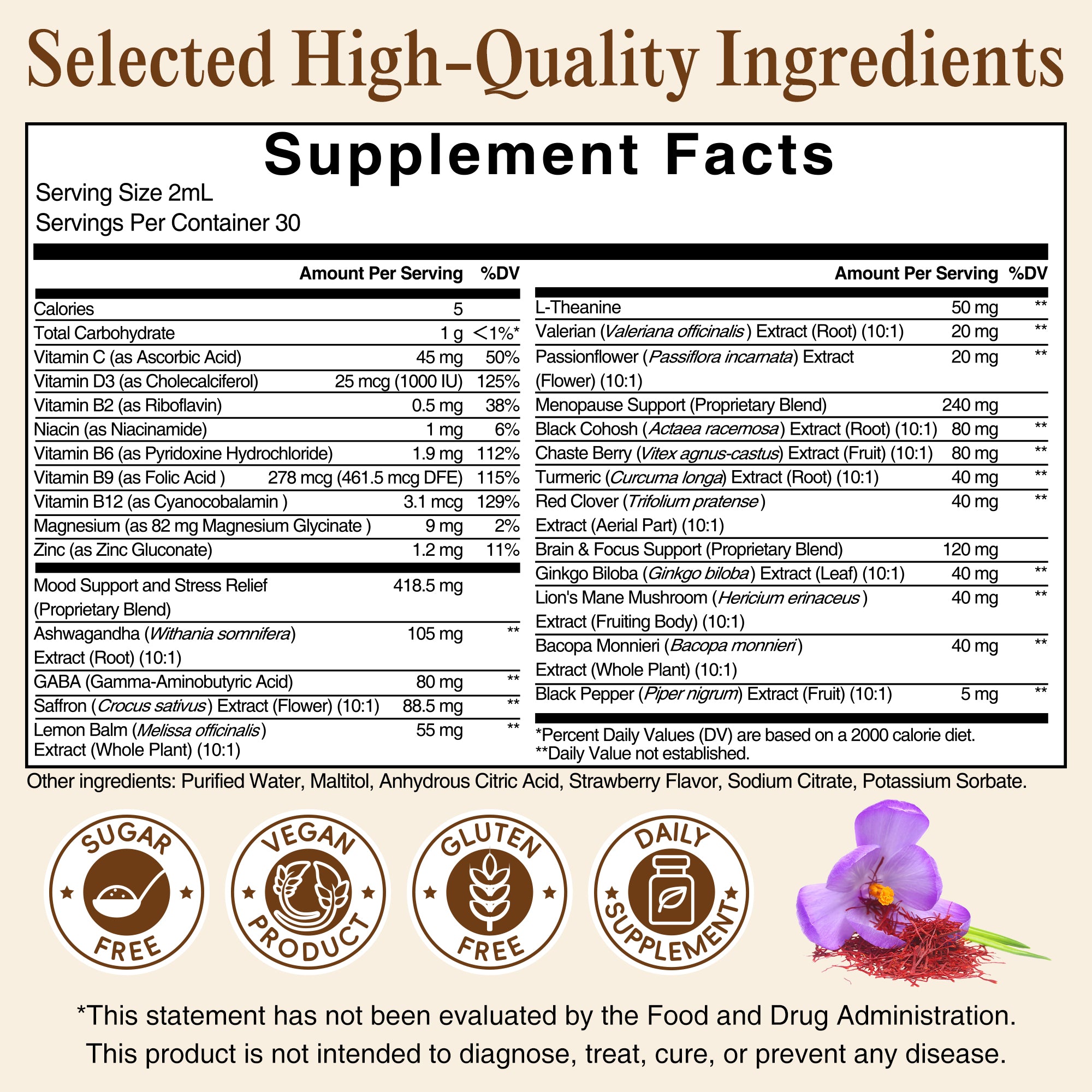 GreenPeople 24-in-1 saffron extract drops in a 2 fl oz bottle, showing the amber liquid and dropper for easy dispensing.