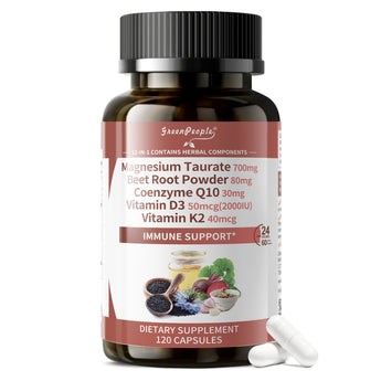 Magnesium Taurate Capsules, 12-in-1 Complex - Cardiovascular Health, Pressure Support, Immune Support, Absorption Magnesium Supplement for Women and Men,120 Capsules