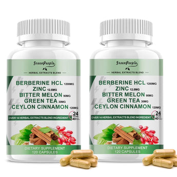 Berberine HCL 1200mg, 120 Capsules Berberine Supplement- Plus Bitter Melon Extract & Ceylon Cinnamon for Immune System