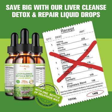 GreenPeople 16-in-1 Liver Support Liquid Drops with Milk Thistle seed extract in a 2 fl oz bottle, promoting liver cleanse and health.