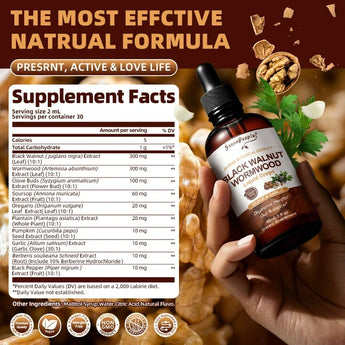 Herbal Digestive Drops by GreenPeople, black walnut and wormwood liquid extract in a 2 fl oz bottle, supporting gut health and digestion.