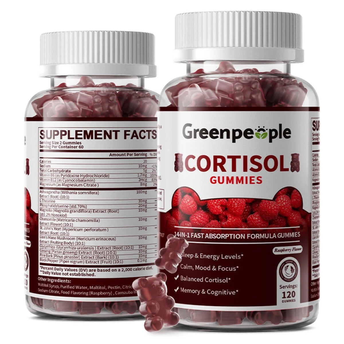 GreenPeople Cortisol Supplements for Women | Cortisol Support Gummies | 14-in-1 Fast Absorption Formula | Sleep & Energy Support | 120CT - GreenPeople