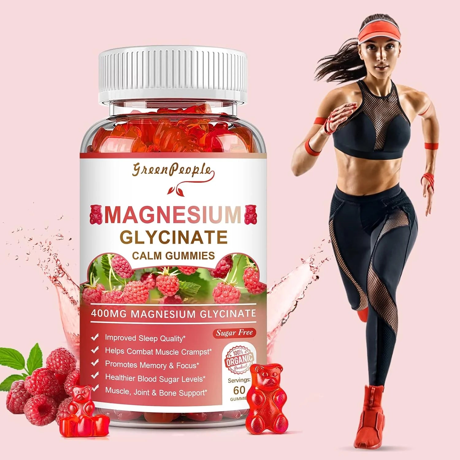 Magnesium Gummies 400mg Supplement Supports Calm Mood,Muscle,Bone,Sleep Health,60 Count - GreenPeople