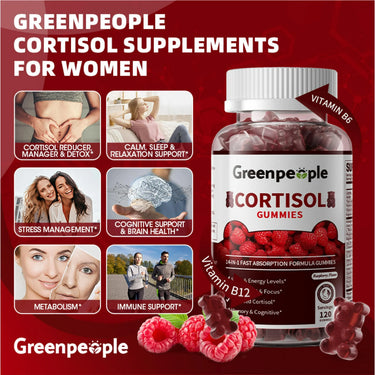 GreenPeople Cortisol Supplements for Women | Cortisol Support Gummies | 14-in-1 Fast Absorption Formula | Sleep & Energy Support | 120CT - GreenPeople