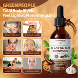 Herbal Digestive Drops by GreenPeople, 2 fl oz, featuring black walnut, wormwood, clove, garlic for gut health and digestive support.