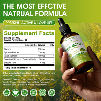 Irish Sea Moss Liquid Drops - 180mg per Serving - with Burdock Root & Spirulina (2 fl oz)