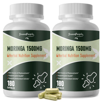GreenPeople Moringa 1500mg Pure Capsules Supplement Supports Energy, Skin Health, Gut Health with Essential Vitamins & Amino Acids 180pcs