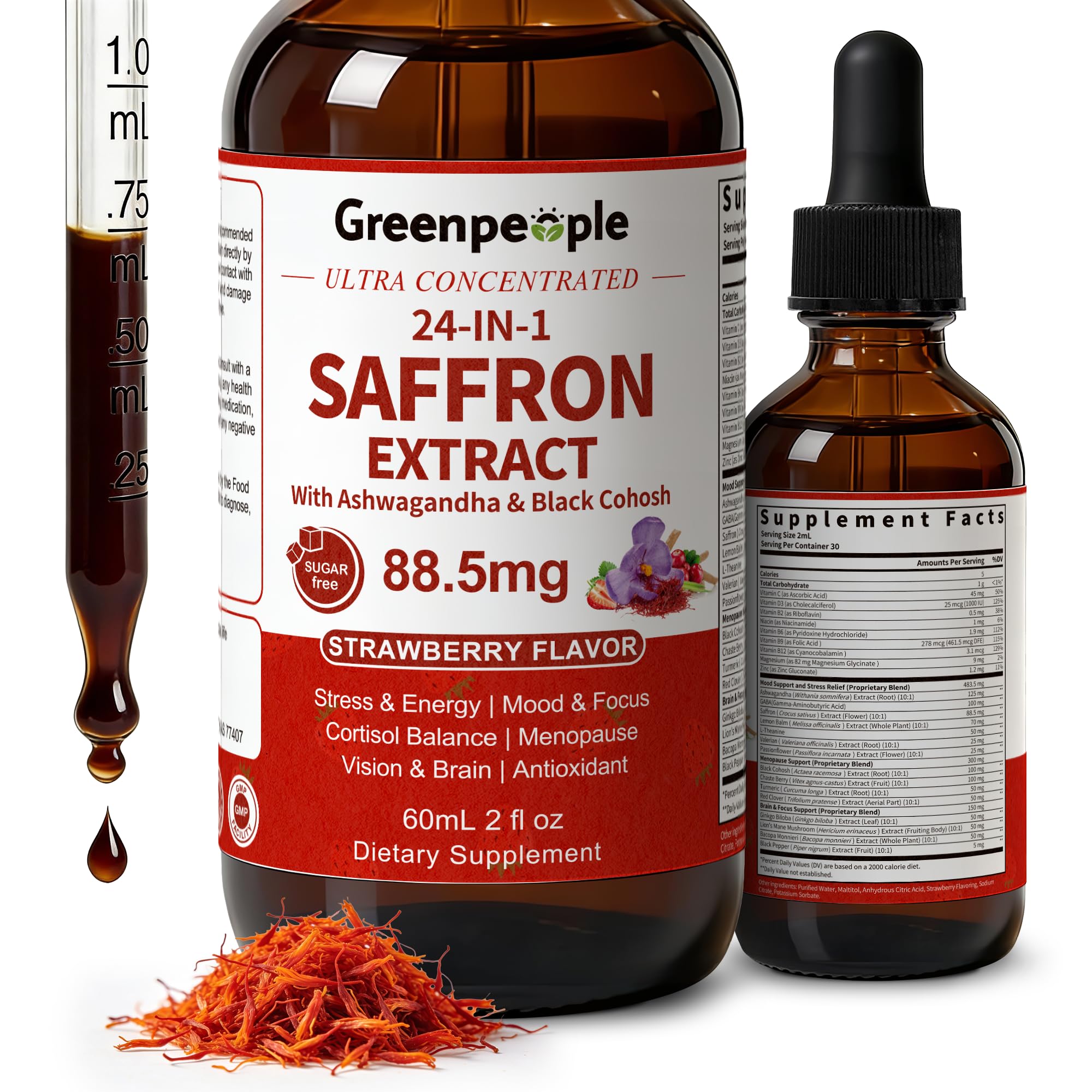 GreenPeople24-in-1 Saffron Extract Drops – Advanced Mood Support, Stress Relief & Focus Formula (2 fl oz) - GreenPeople