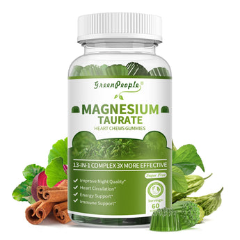 Magnesium Taurate Gummies, 13-in-1 Complex - Heart Support, Better Sleep, Immune Support, Sugar Free, High Absorption Magnesium Supplement, Matcha Flavor, 60 Gummies
