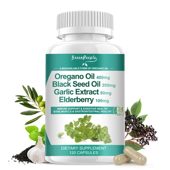 GreenPeople Oregano Oil Complex – 120 Vegan Capsules, Immune & Digestive Support Supplement Bottle