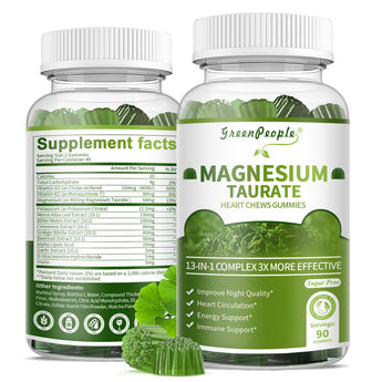 Magnesium Taurate Gummies, 13-in-1 Complex - Heart Support, Better Sleep, Immune Support, Sugar Free, High Absorption Magnesium Supplement, Matcha Flavor, 90 Gummies