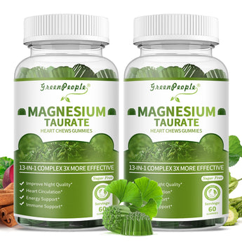 2 Packs Magnesium Taurate Gummies, 13-in-1 Complex - Heart Support, Better Sleep, Immune Support, Sugar Free, High Absorption Magnesium Supplement, Matcha Flavor, 60 Gummies