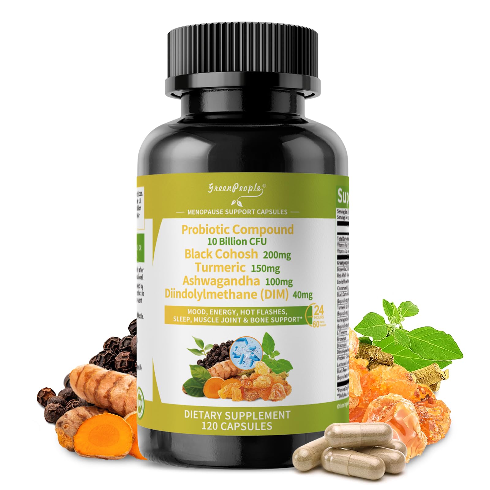 Menopause Support for Women – Estrogen Balance with Black Cohosh, Ashwagandha & Turmeric – Hot Flash & Mood Relief – 120 Vegan Capsules - GreenPeople
