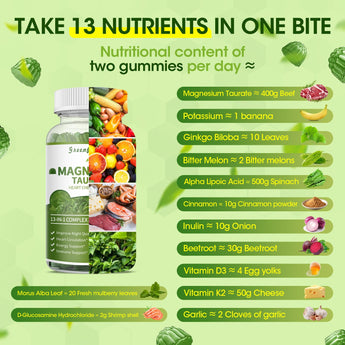 2 Packs Magnesium Taurate Gummies, 13-in-1 Complex - Heart Support, Better Sleep, Immune Support, Sugar Free, High Absorption Magnesium Supplement, Matcha Flavor, 60 Gummies