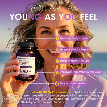 Boost cellular energy, anti-aging support, promote radiant skin benefits"