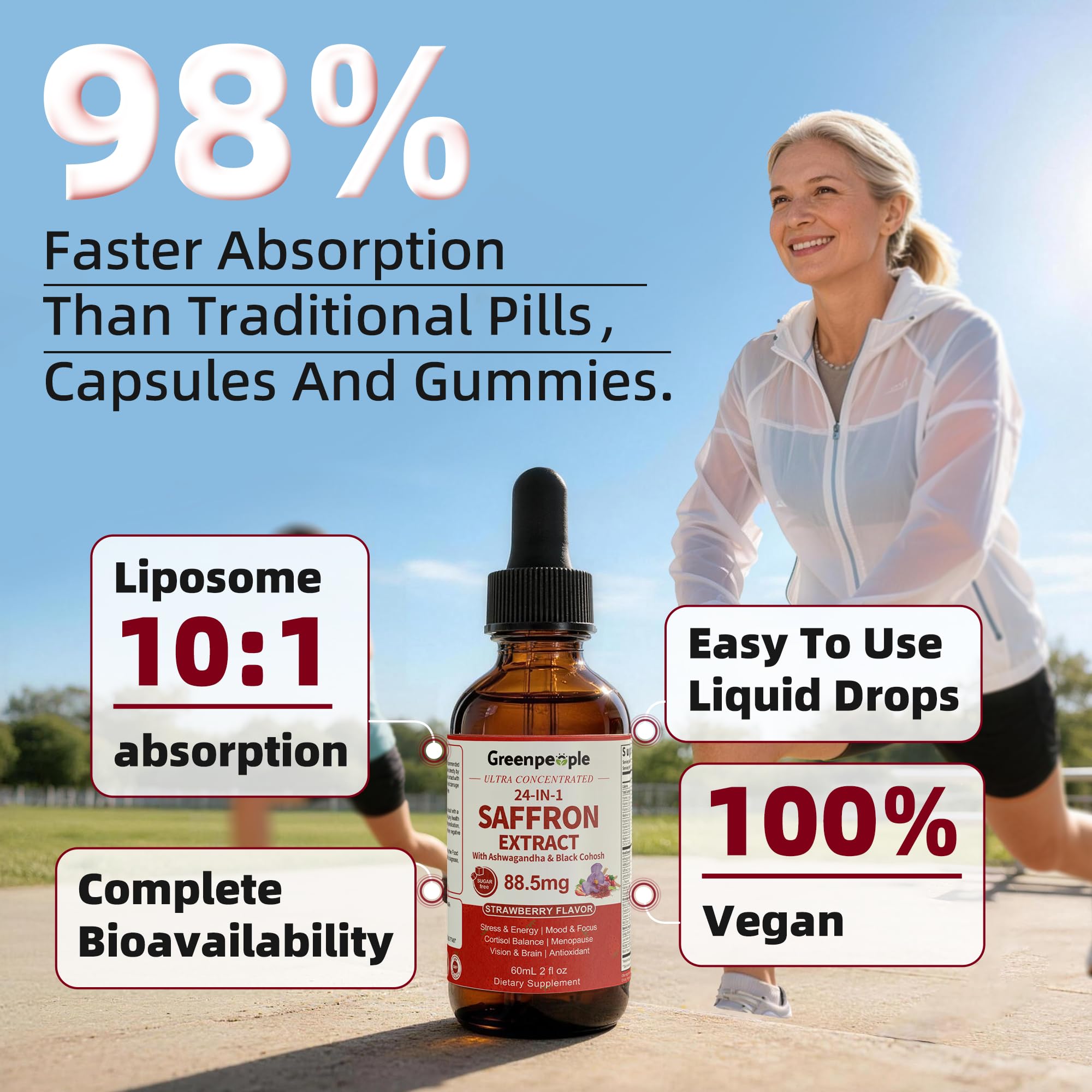 GreenPeople24-in-1 Saffron Extract Drops – Advanced Mood Support, Stress Relief & Focus Formula (2 fl oz) - GreenPeople