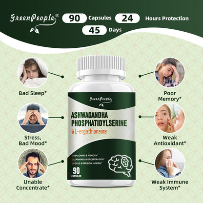 GreenPeole L-Ergothioneine Complex Capsules | 9-in-1 Brain Supplement with Ashwagandha & Phosphatidylserine