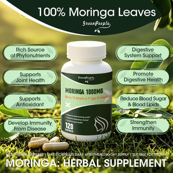 GreenPeople Moringa Capsules with Turmeric & Ginger, A Natural Green Antioxidant Superfood - Supports Energy, Skin Health, Gut Health, with Essential Vitamins & Amino Acids, 120pcs
