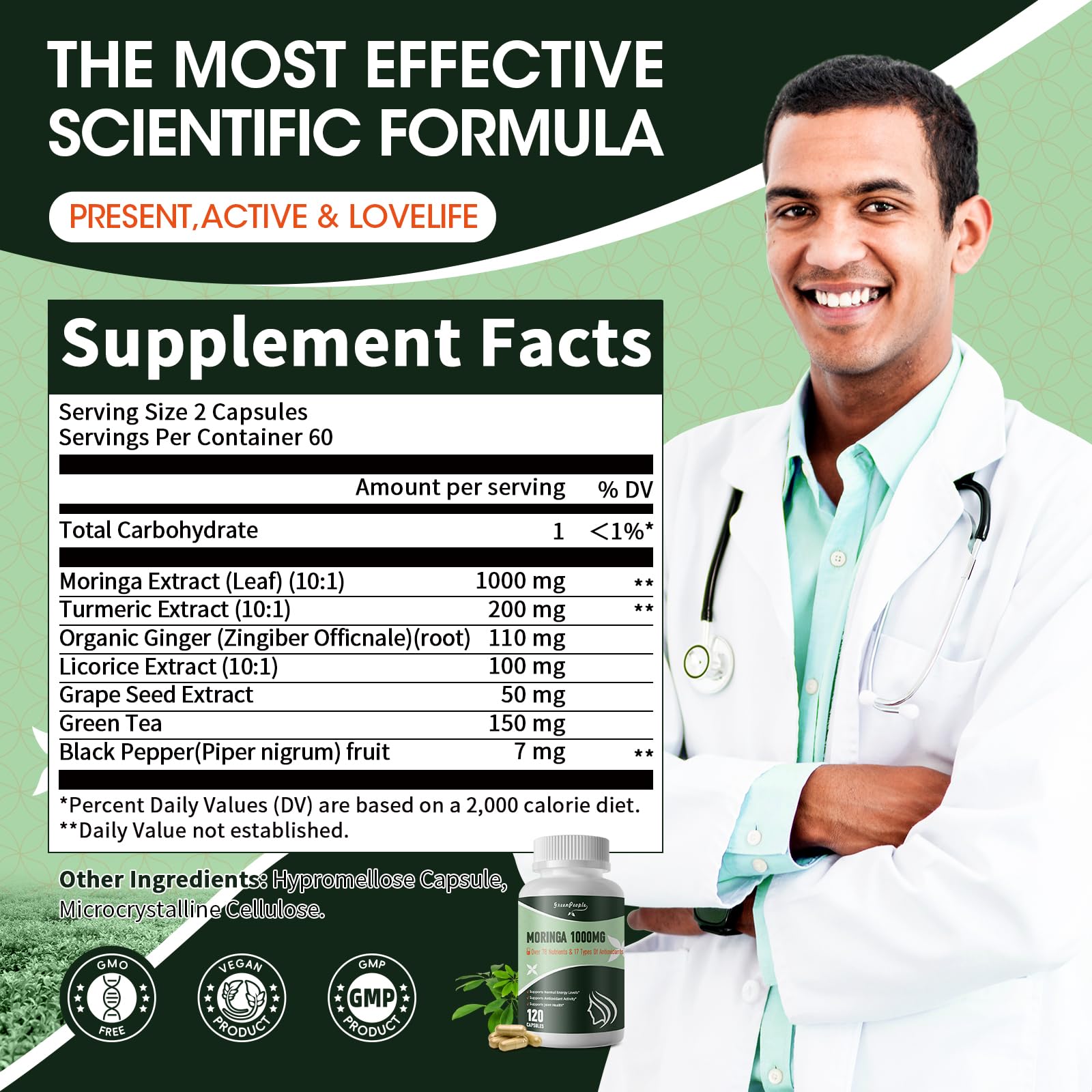 Liposomal Moringa Capsules 1500mg – 98% Absorption Superfood Supplement | Immune, Gut, Energy, Skin Support – 120 Vegan Capsules, Non-GMO - GreenPeople