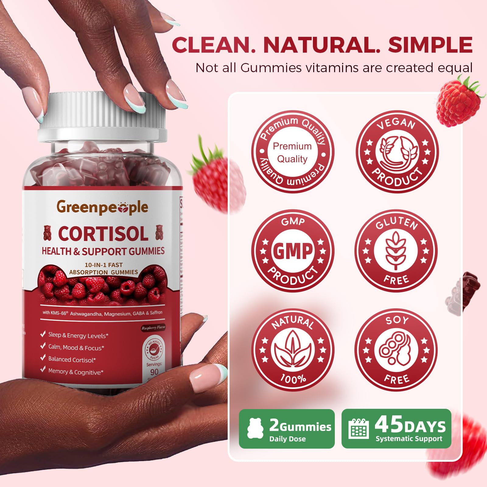 GreenPeople Cortisol Balance Sleep Gummies – 90ct | KSM-66® Ashwagandha, GABA & 5-HTP | Relaxation & Rest Support - GreenPeople