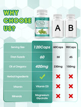 Comparison chart of GreenPeople Oregano Oil Complex versus other oregano oil brands – highlighting 10-in-1 herbal formula, high potency, and clean ingredients