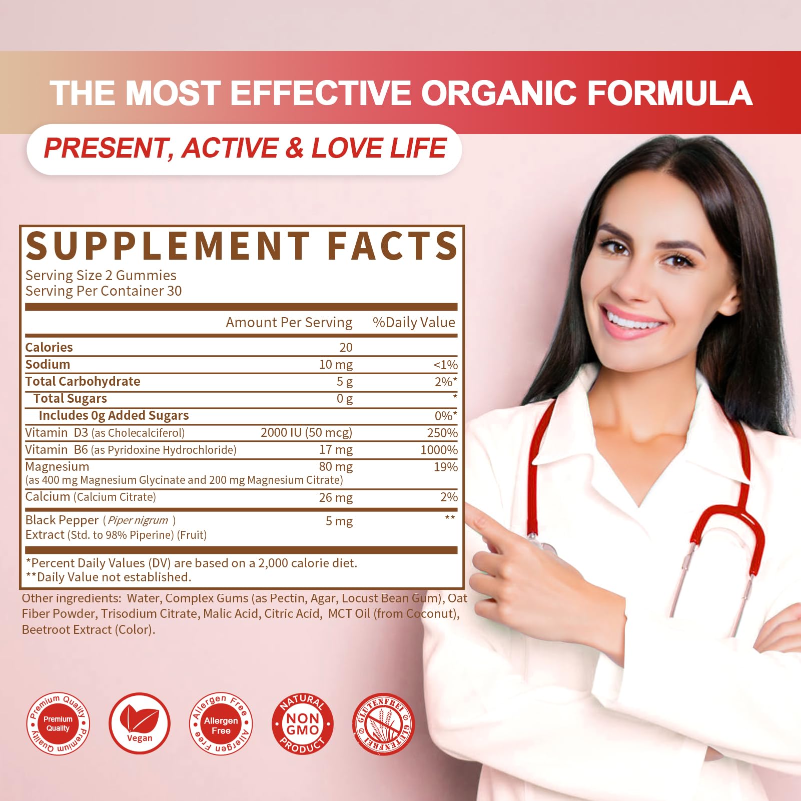 Supplement Facts in GREENPEOPLE Magnesium Glycinate Gummies: Mag Malate, Vitamin D3, B6, and CoQ10