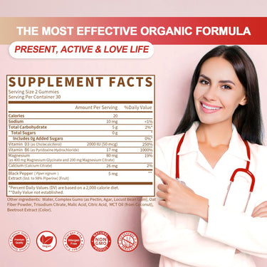 Supplement Facts in GREENPEOPLE Magnesium Glycinate Gummies: Mag Malate, Vitamin D3, B6, and CoQ10