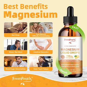 GreenPeople Magnesium Glycinate Liquid Drops – 17-in-1 Triple Magnesium Complex, High Absorption, Pineapple Flavor, 4 fl. oz (2 Pack)