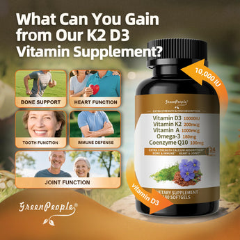 Vitamin D3 K2 Softgel – 5-in-1 Formula with Omega-3, CoQ10 & Vitamin A | 10,000 IU D3 + 200 mcg K2 MK-7 | Bone, Heart & Immune Support – 180 Softgels