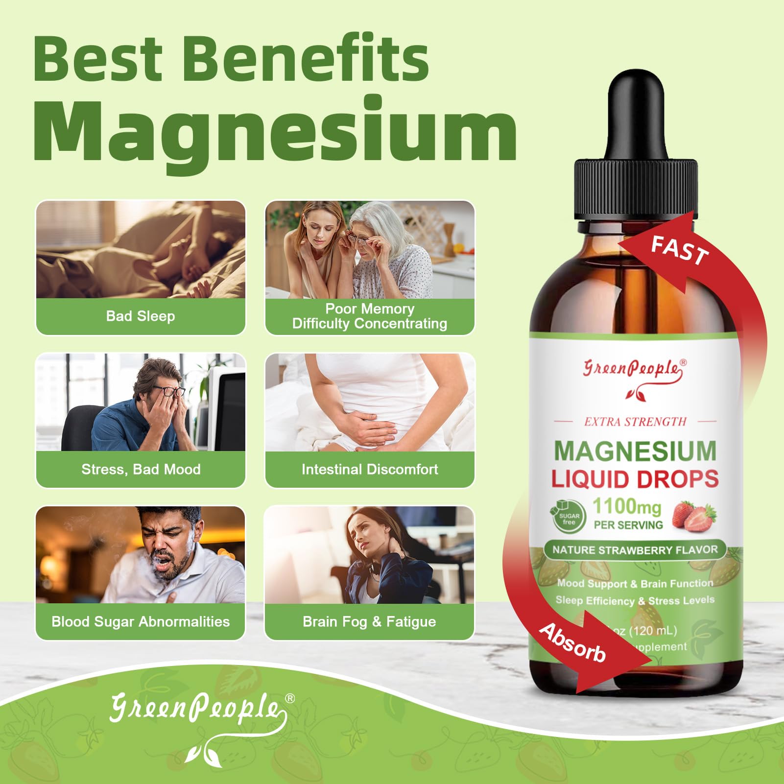 GreenPeople Magnesium Glycinate Liquid Drops – 17-in-1 High Absorption Magnesium for Sleep, Calm Mood & Daily Wellness, Strawberry Flavor - GreenPeople