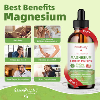 GreenPeople Magnesium Glycinate Liquid Drops – 17-in-1 High Absorption Magnesium for Sleep, Calm Mood & Daily Wellness, Strawberry Flavor