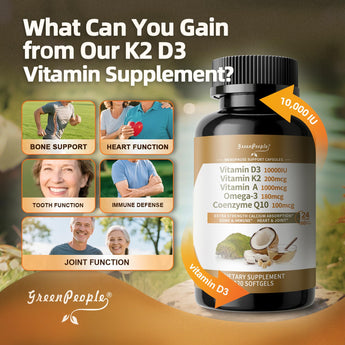 Vitamin D3 K2 10,000 IU Softgels with Vitamin A, Omega-3 & CoQ10 –  5-in-1 Formula for Bone, Heart & Immune Support – 120 Softgels
