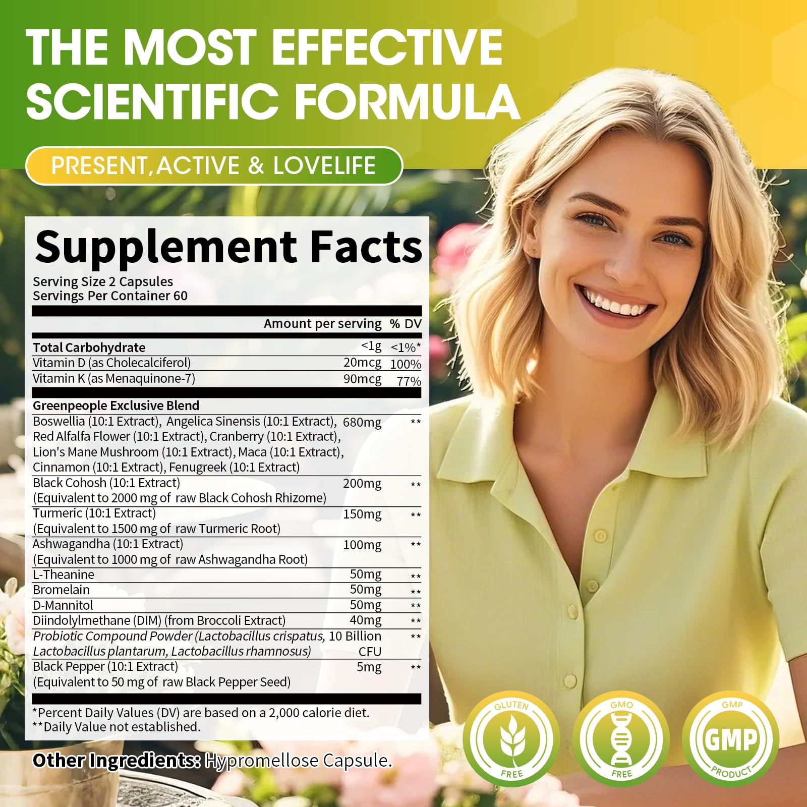 Menopause Support for Women – Estrogen Balance with Black Cohosh, Ashwagandha & Turmeric – Hot Flash & Mood Relief – 120 Vegan Capsules - GreenPeople